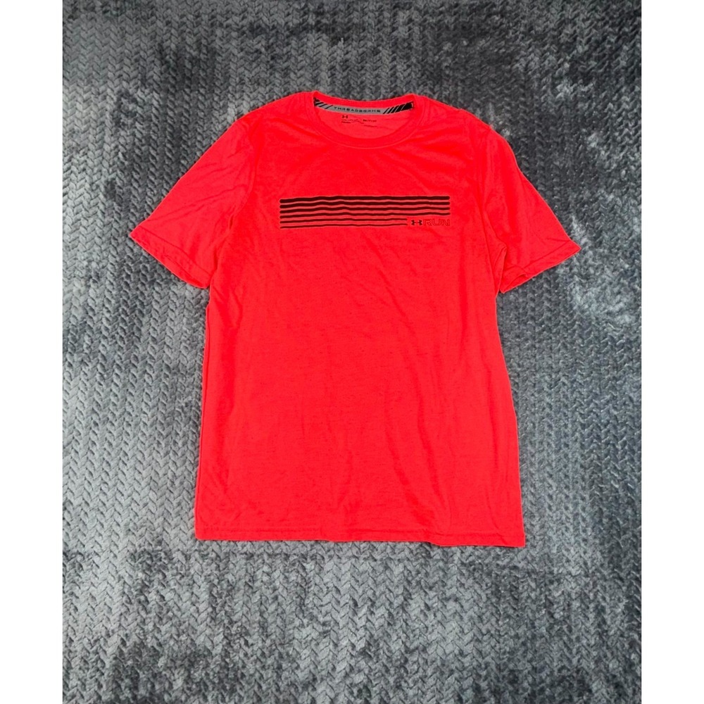 Under Armour Threadborne Heatgear T Shirt Mens S‎ Red Striped Loose Fit Running